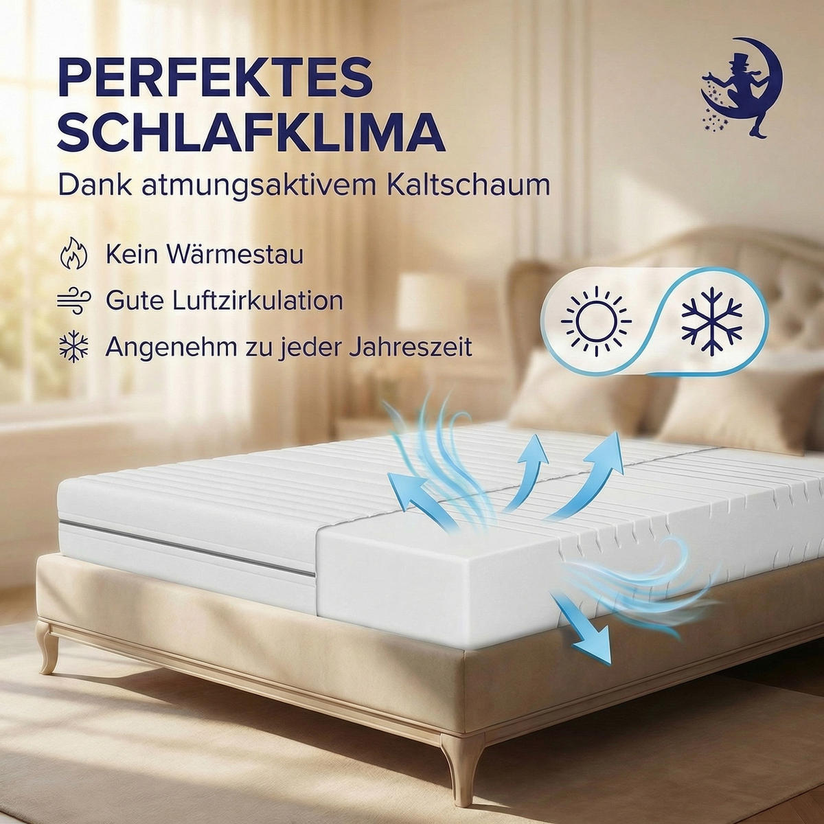 KALTSCHAUMMATRATZE 100x200 cm – 25 cm Komforthöhe – 7 Zonen – H2 H3 – ergonomisch - Weiß, Textil (100/200cm) - Mister Sandman