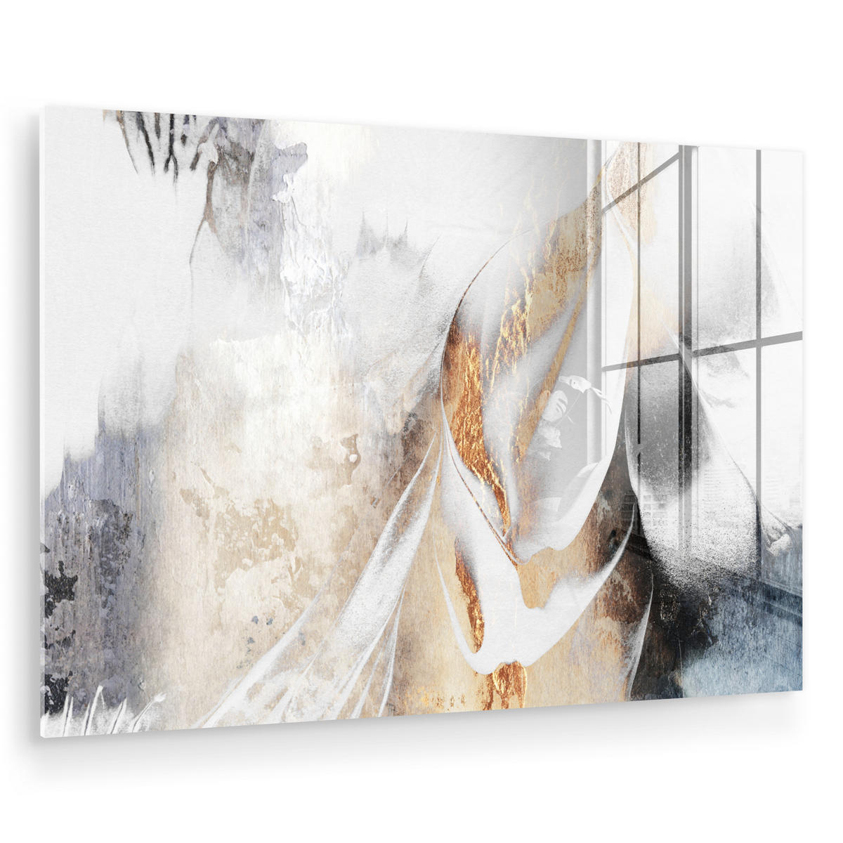 ACRYLGLASBILD Luxus - Abstrakt - Gold - Weiß 60x40 cm - Goldfarben, Glas (60/40cm) - MuchoWow