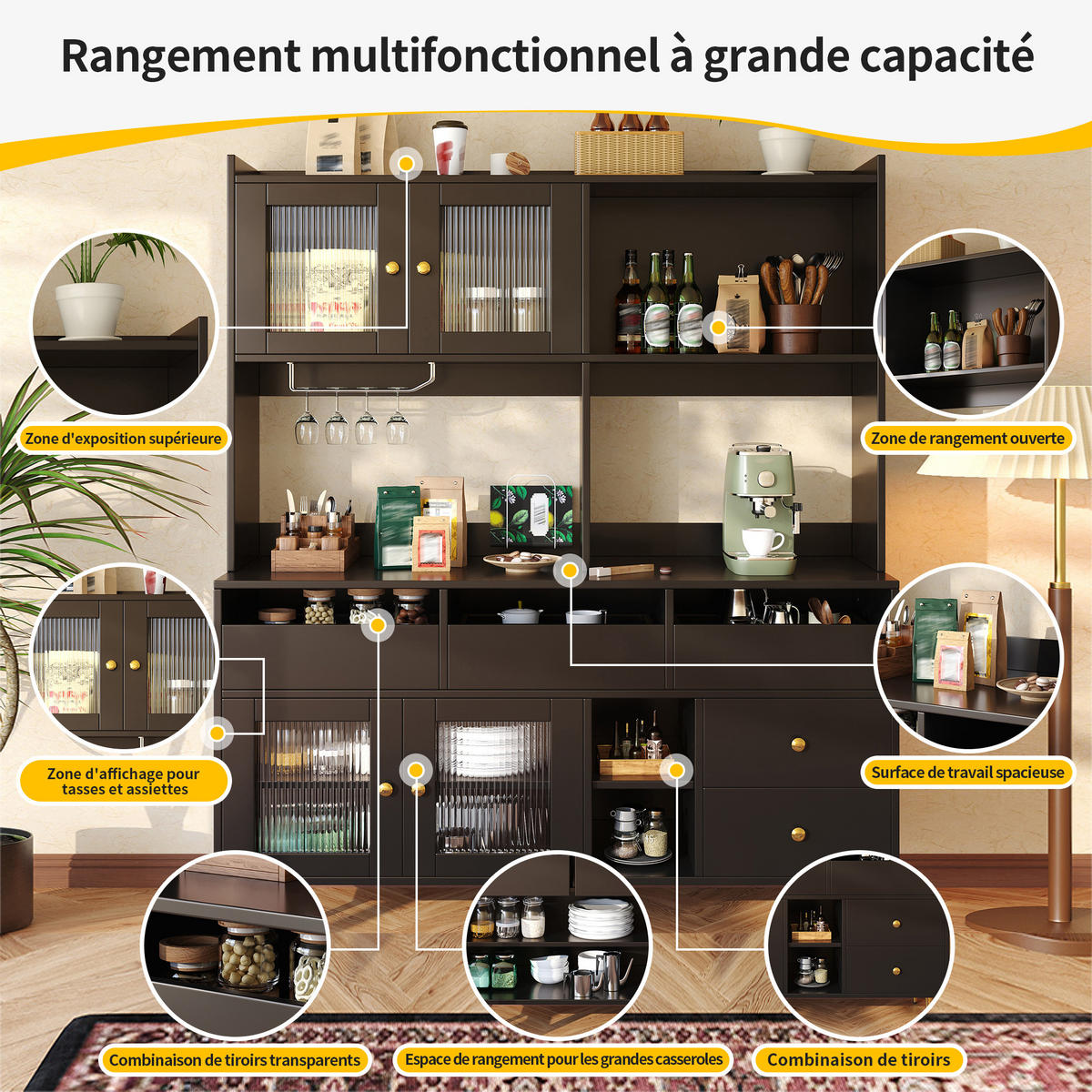 BUFFETSCHRANK Schwarz 145/39/171 cm - Schwarz, Holz (145/171/39cm) - PANGIVO