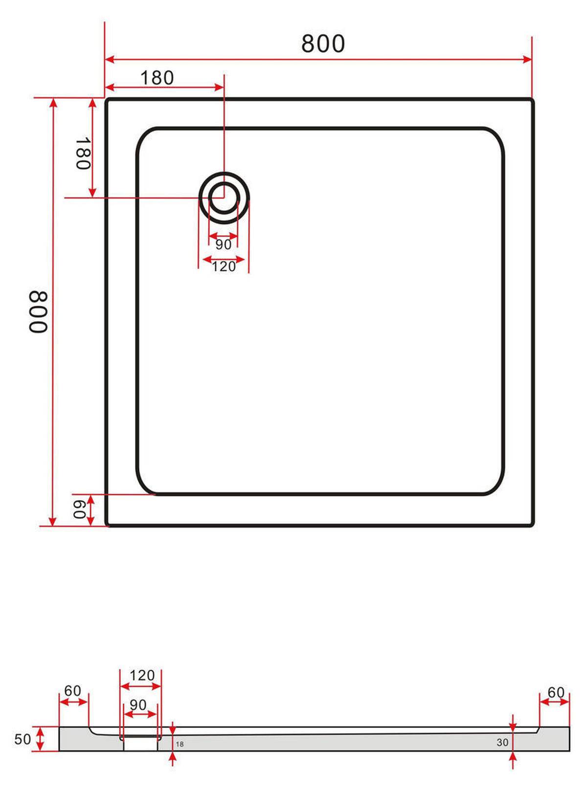 DUSCHTASSE Weiß 80 x 80 x 5 cm Sanitär-Acryl - Weiß, Kunststoff (80/5/80cm) - Glasdeals