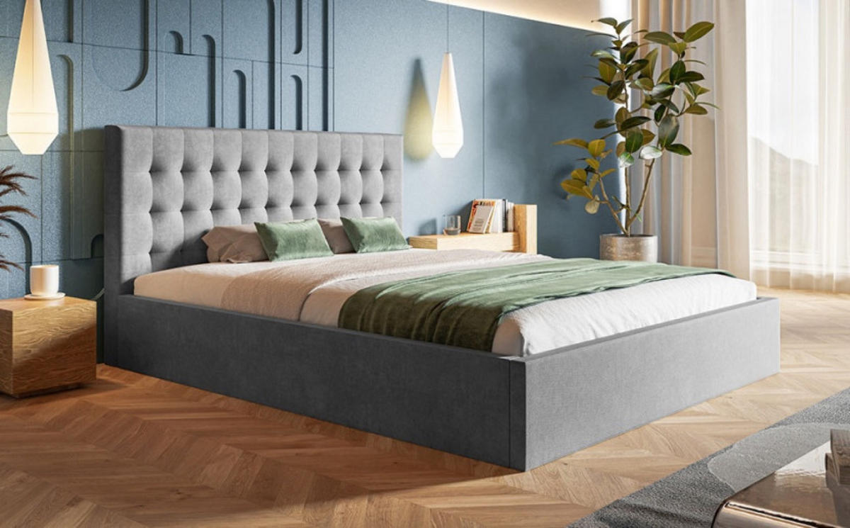 BETT Grau SIM 2 Gepolstert 160x200 cm - Schwarz/Grau, Kunststoff/Textil (160/200cm) - Sepro Meble