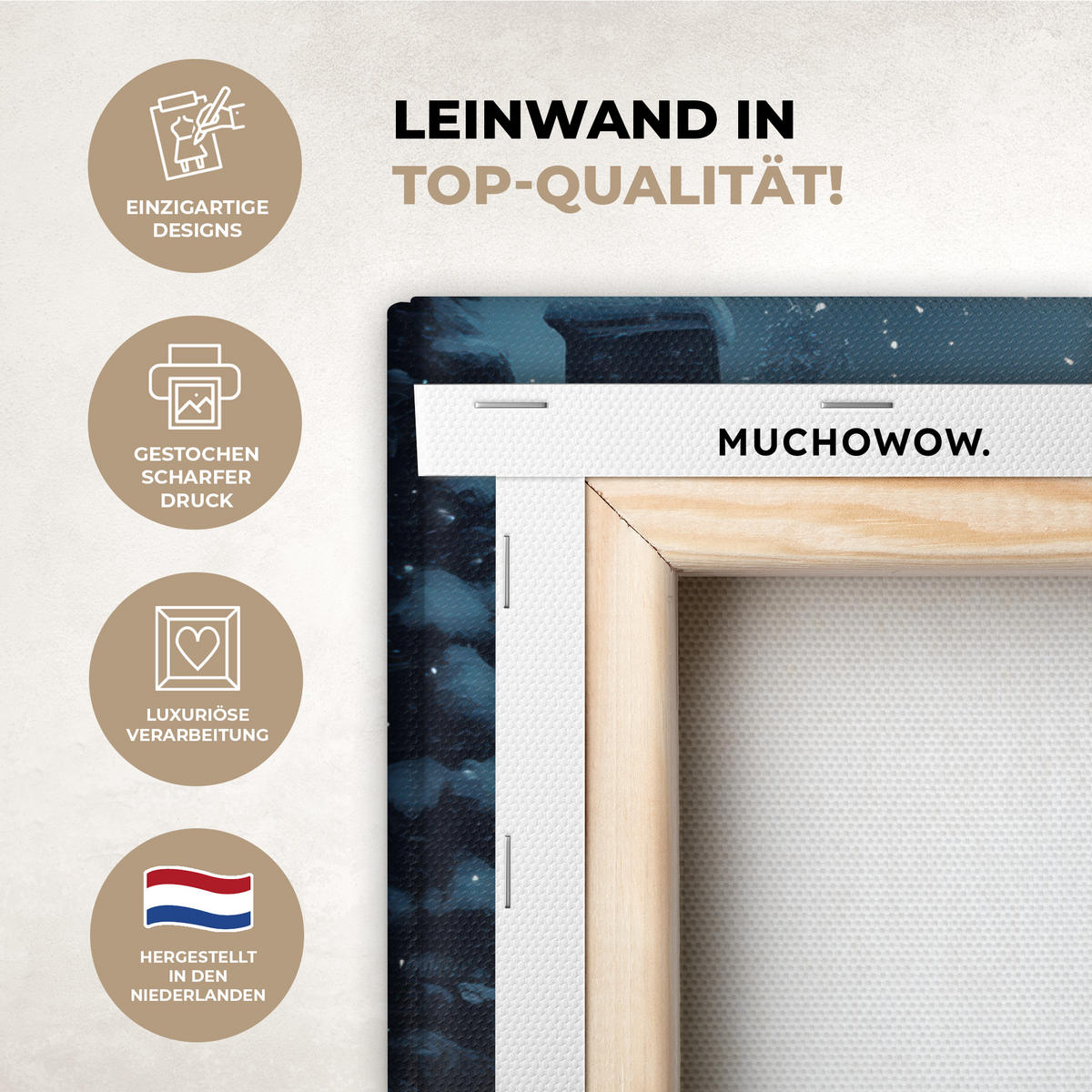 LEINWANDBILD Weihnachtsdorf - Weihnachten - Schnee - Winter Gemälde 60x40 cm - Dunkelblau, Textil (60/40cm) - MuchoWow