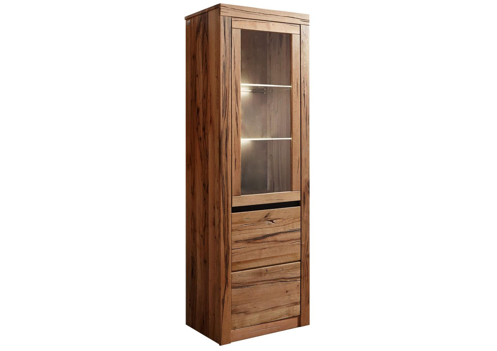 VITRINE Wild-/Zerreiche 62x42x191 natur geölt MONTREUX #120 - Braun, Holz (62/191/42cm) - Massivmoebel24