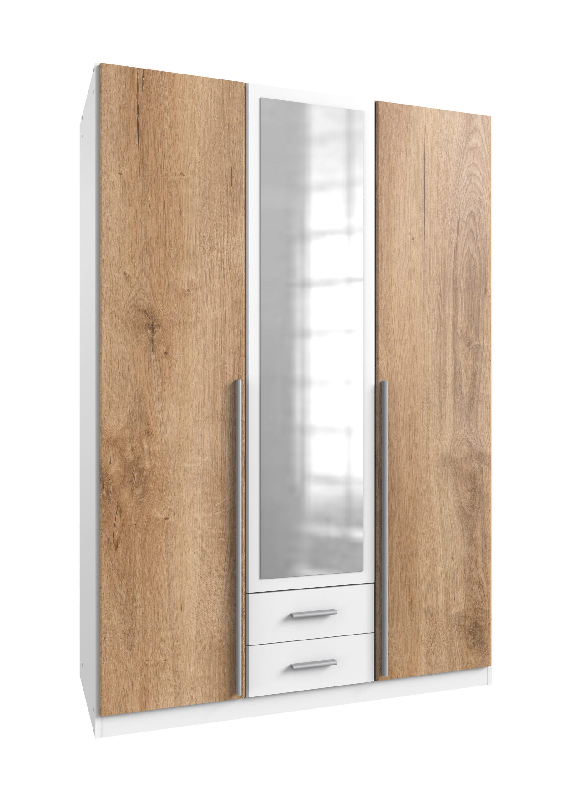 DREHTÜRENSCHRANK Skate Weiß mit Plankeneiche 135x197x58 cm BxHxT Kleiderschrank - Weiß, Holzwerkstoff (80/200/120cm)
