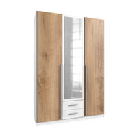 DREHTÜRENSCHRANK Skate Weiß mit Plankeneiche 135x197x58 cm BxHxT Kleiderschrank - Weiß, Holzwerkstoff (80/200/120cm)
