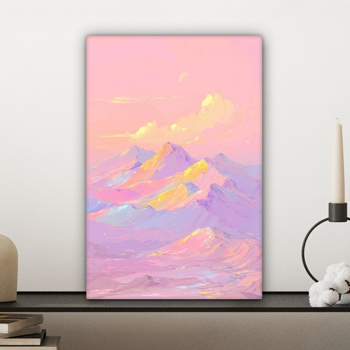 LEINWANDBILD Berggipfel - Wolken - Verträumt Deko Wohnzimmer 20x30 cm - Hellrosa, Textil (20/30cm) - MuchoWow