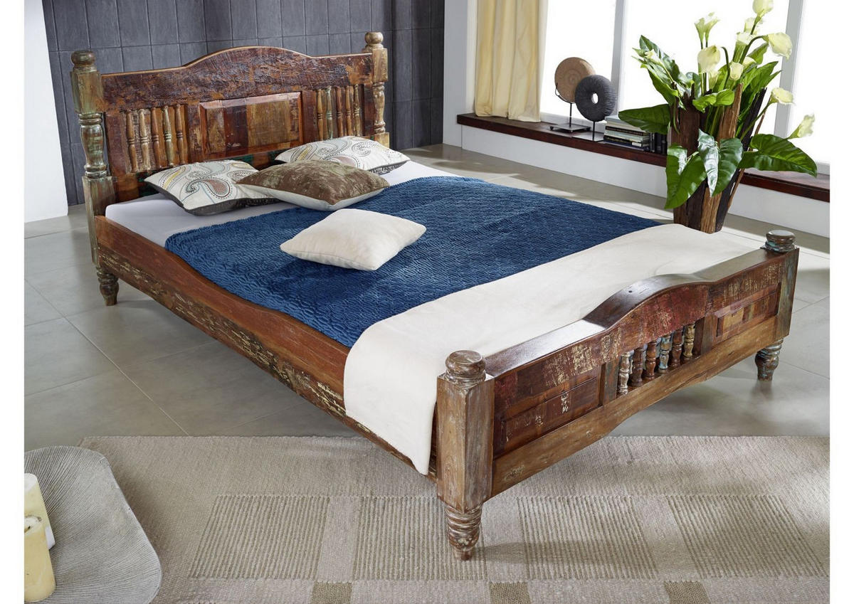 BETT Massivholz Altholz 100 x 200 x 100 mehrfarbig FABLE #19 - Multicolor, Holz (100/200cm) - Massivmoebel24