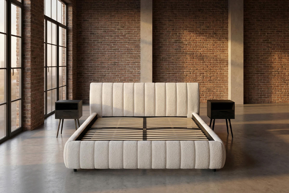 POLSTERBETT ALIOTTA Cremeweiß Bouclé - Creme, Textil (140/200cm) - KAWOLA