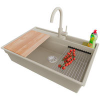 GRANITSPÜLE Oslo Pocket, 2-er set Beige 78/53 cm 1 Becken + Küchenarmatur 32/20 cm + Ablauf-Set + Küchenzubehörset ab 80er Unterschrank - Chromfarben/Beige, Kunststoff (78/20/53cm) - Primagran