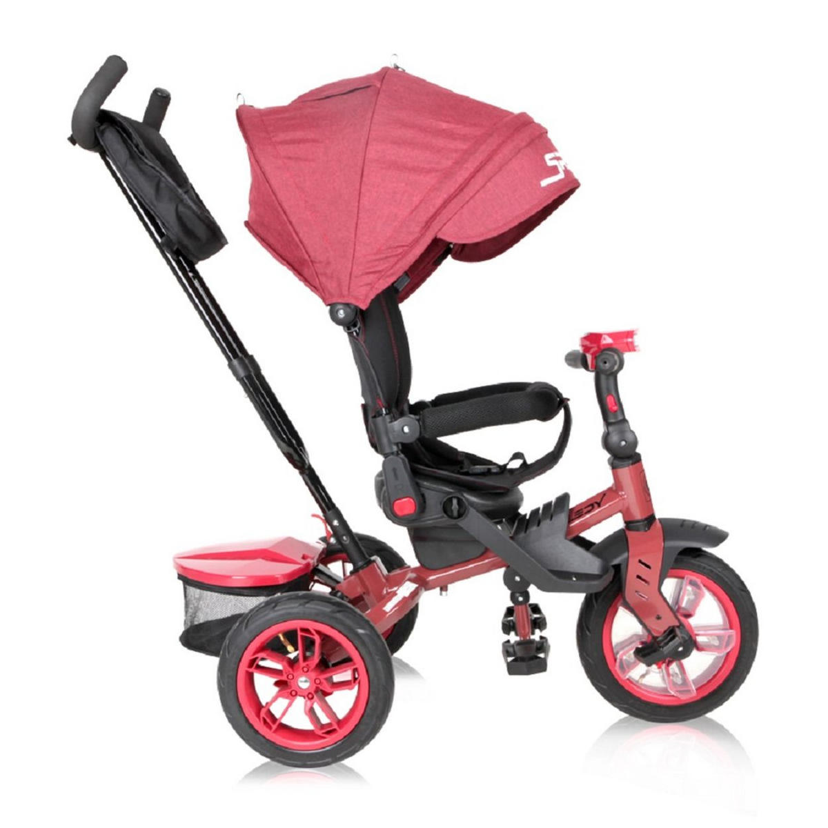 DREIRAD Speedy Luftreifen rot/schwarz Luftreifen, drehbarer Sitz, Musik, Licht, Schubstange - Rosa, Metall (109/52/102cm) - Lorelli
