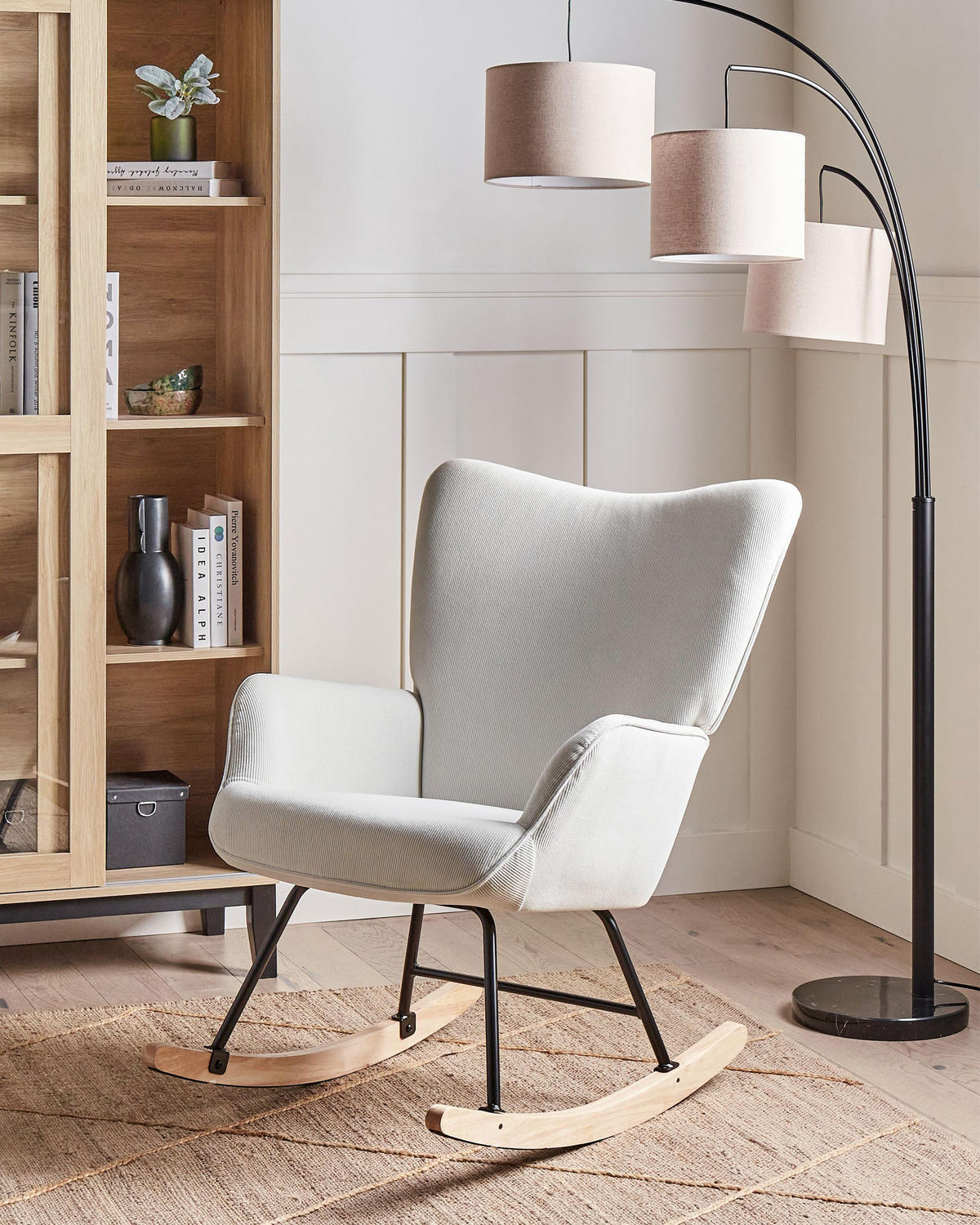 SCHAUKELSESSEL Cremeweiß Arset - Schwarz/Weiß, Textil (71/104/83cm) - Beliani