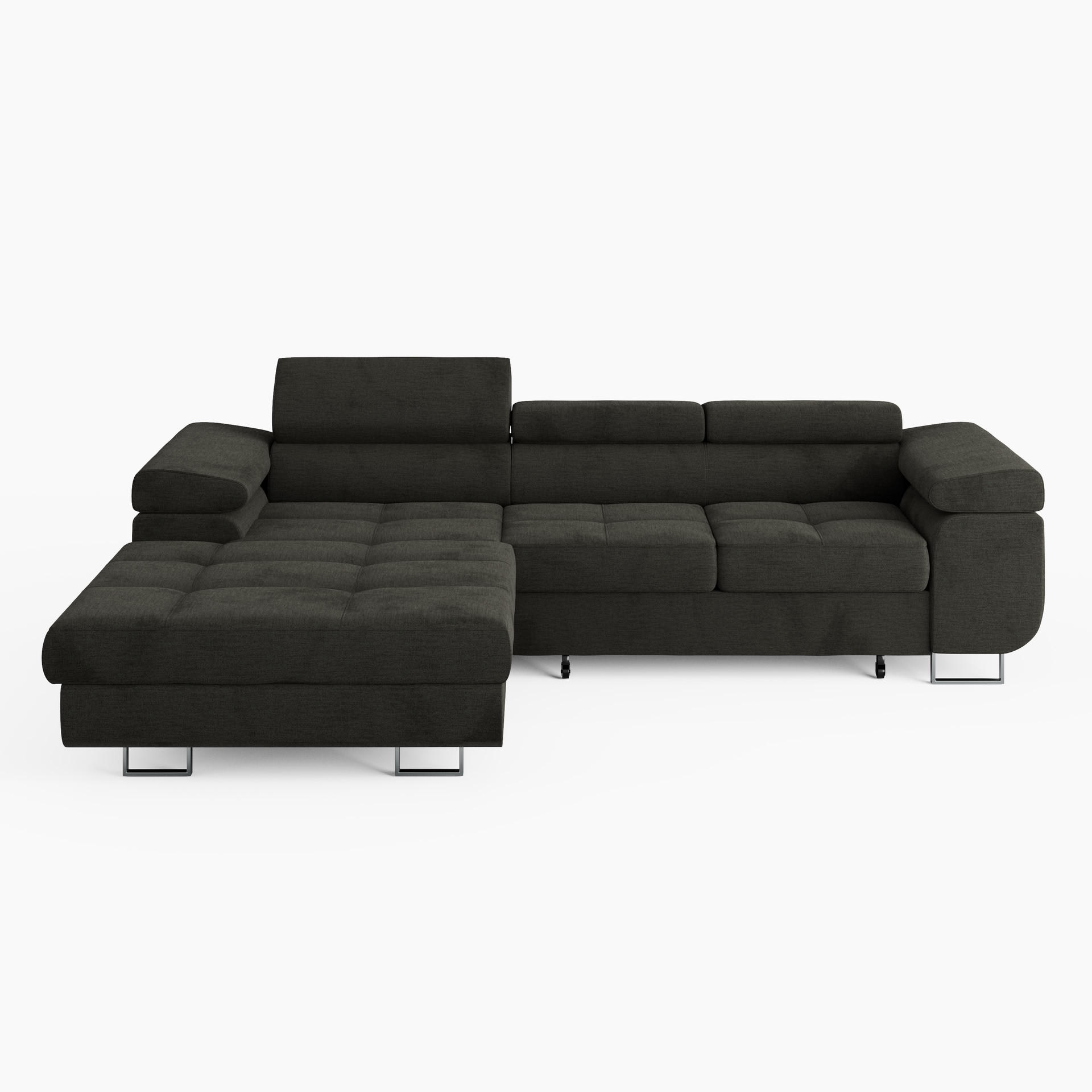 ECKSOFA VEMO CORE Links Schwarz Velours-Stoff mit Schlaffunktion und Bettkasten - Schwarz, Holz/Metall (280/205cm) - Barchello