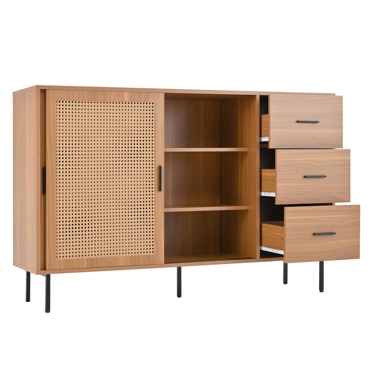 SIDEBOARD 140/37/91 cm natur aus Spanplatte mit Schiebetüren - Naturfarben, Holzwerkstoff (140/91/37cm) - OKWISH