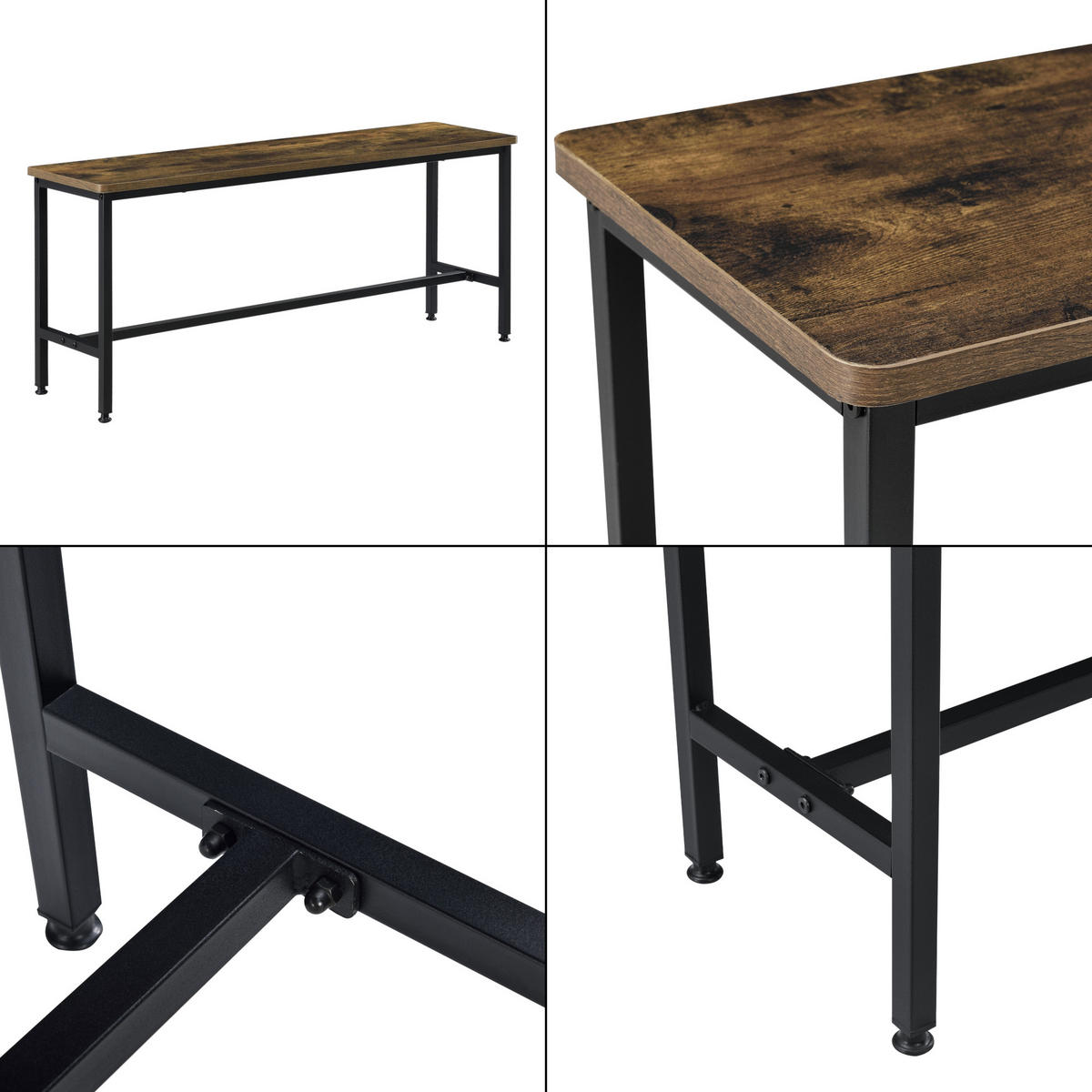 TISCHGRUPPE Pajala - Dunkelbraun/Schwarz, Holzwerkstoff/Metall (120/75/60cm) - [en.casa]