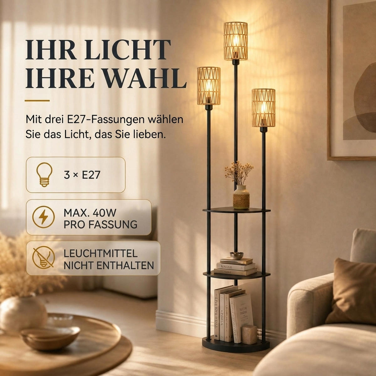 STEHLAMPE MDF Papier Schwarz - Schwarz, Holzwerkstoff (47/36/179cm) - HOMCOM