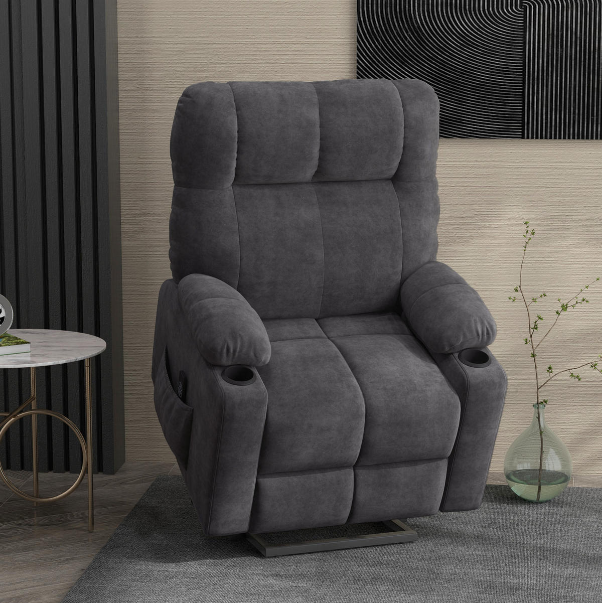 ELEKTRISCHER Relaxsessel in Dunkelgrau 95x91x109 cm mit Aufstehhilfe, Massage und Wärmefunktion - Dunkelgrau, Textil (91/109/95cm) - IVMEU