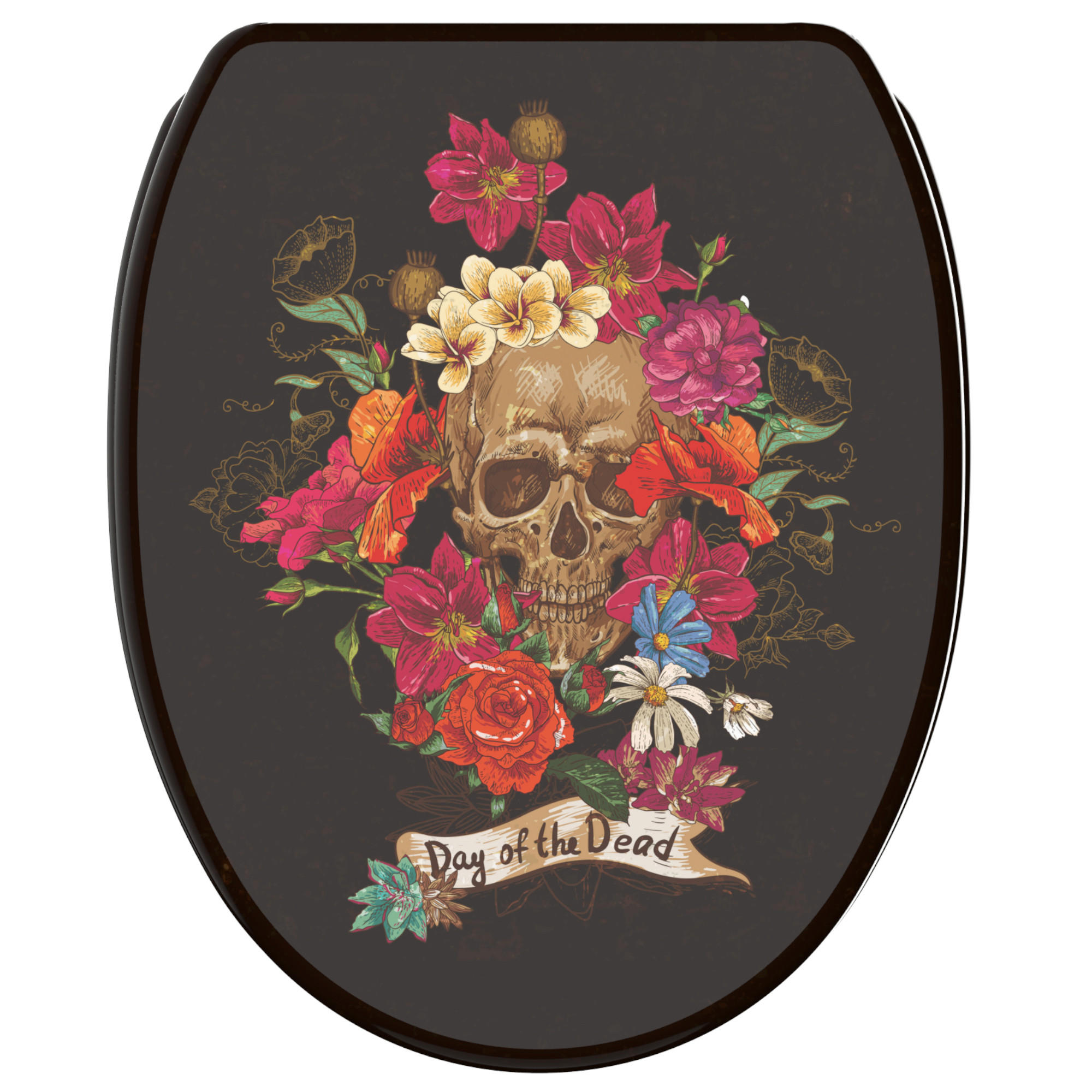 WC-SITZ mit Absenkautomatik & Top Fix Day of the Dead - Schwarz, Holzwerkstoff (37.7/5.5/48cm) - Sanilo