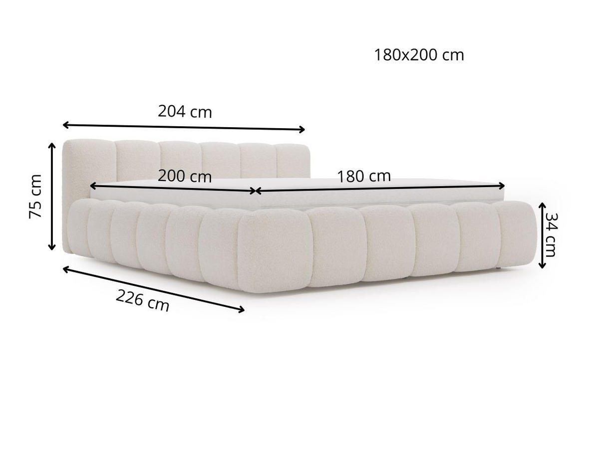 POLSTERBETT Cloud Low 180x200 Bouclé-Stoff Beige - Beige, Textil (180/200cm) - Graingold