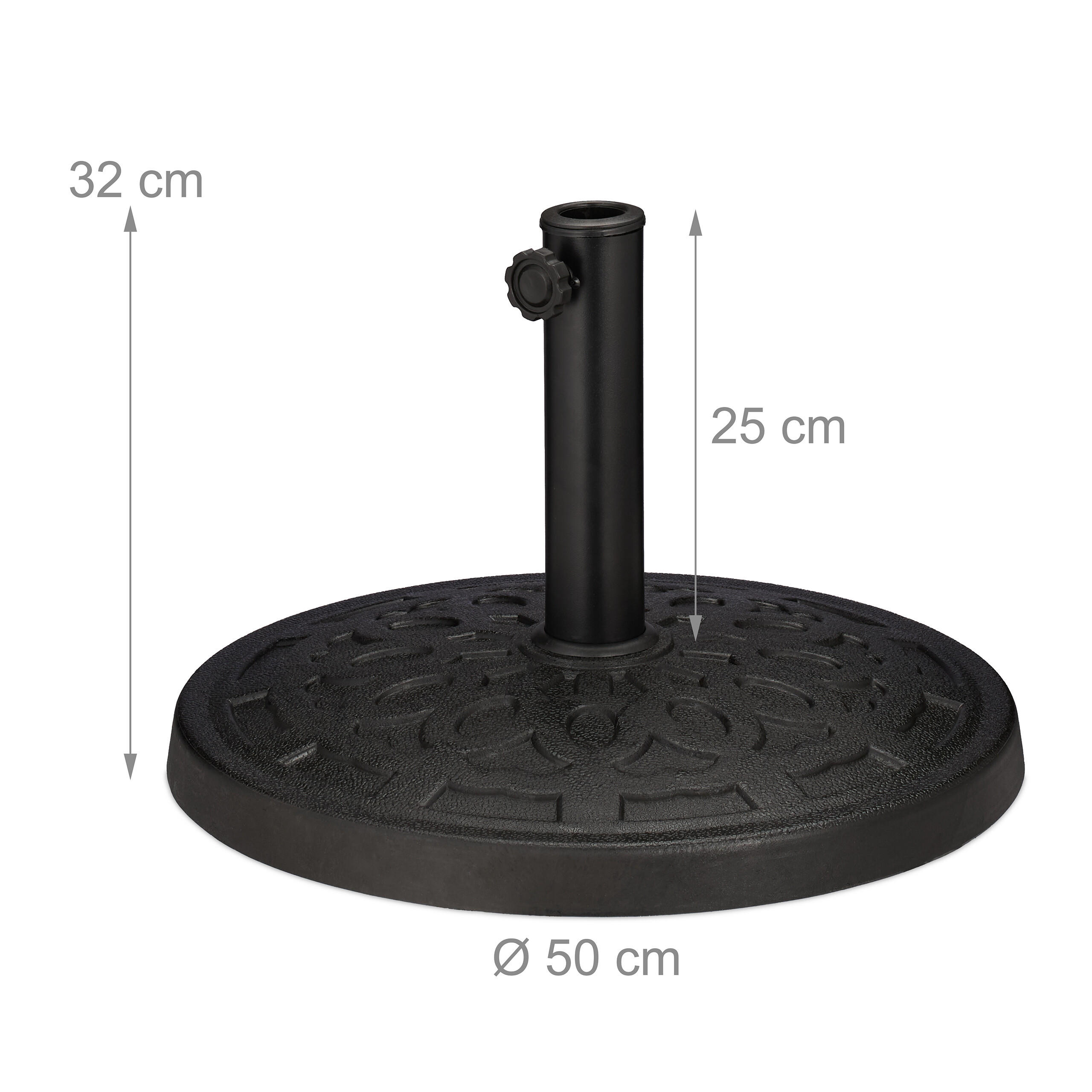 Thumbnail - Relaxdays Sonnenschirmständer, Schwarz, Kunststoff, Metall, Rund, 50x50 cm, Sonnen- & Sichtschutz, Sonnenschirmständer