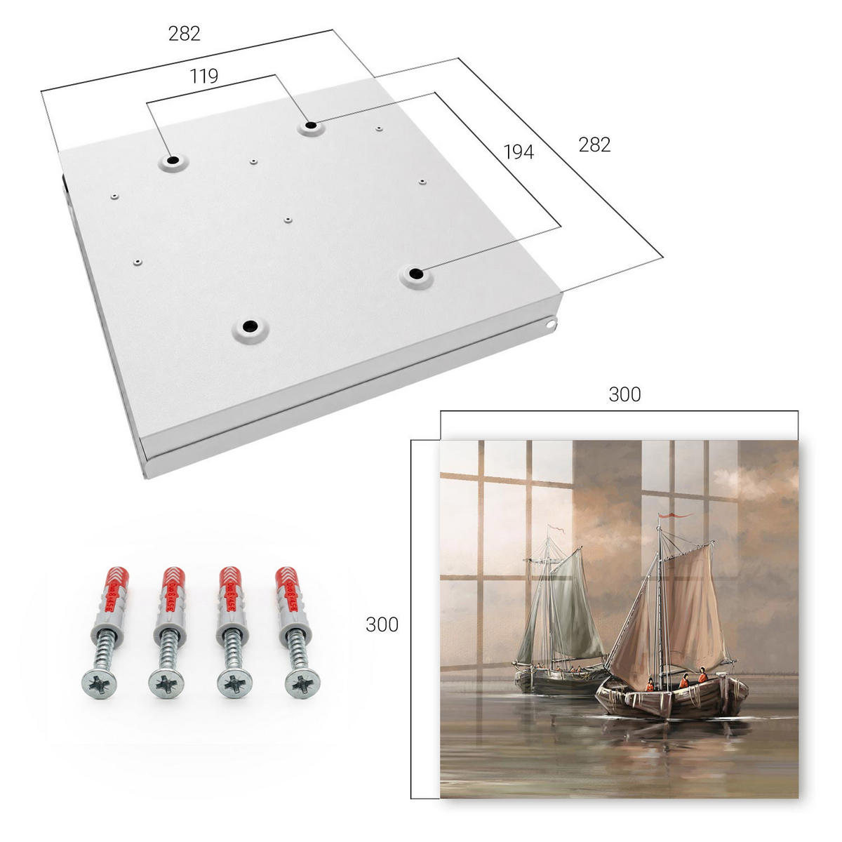 SCHLÜSSELBOX Weiß 30x30 cm – Türöffnung nach rechts - Seesegelschiffe - Beige, Metall (30/30/5cm) - TULUP