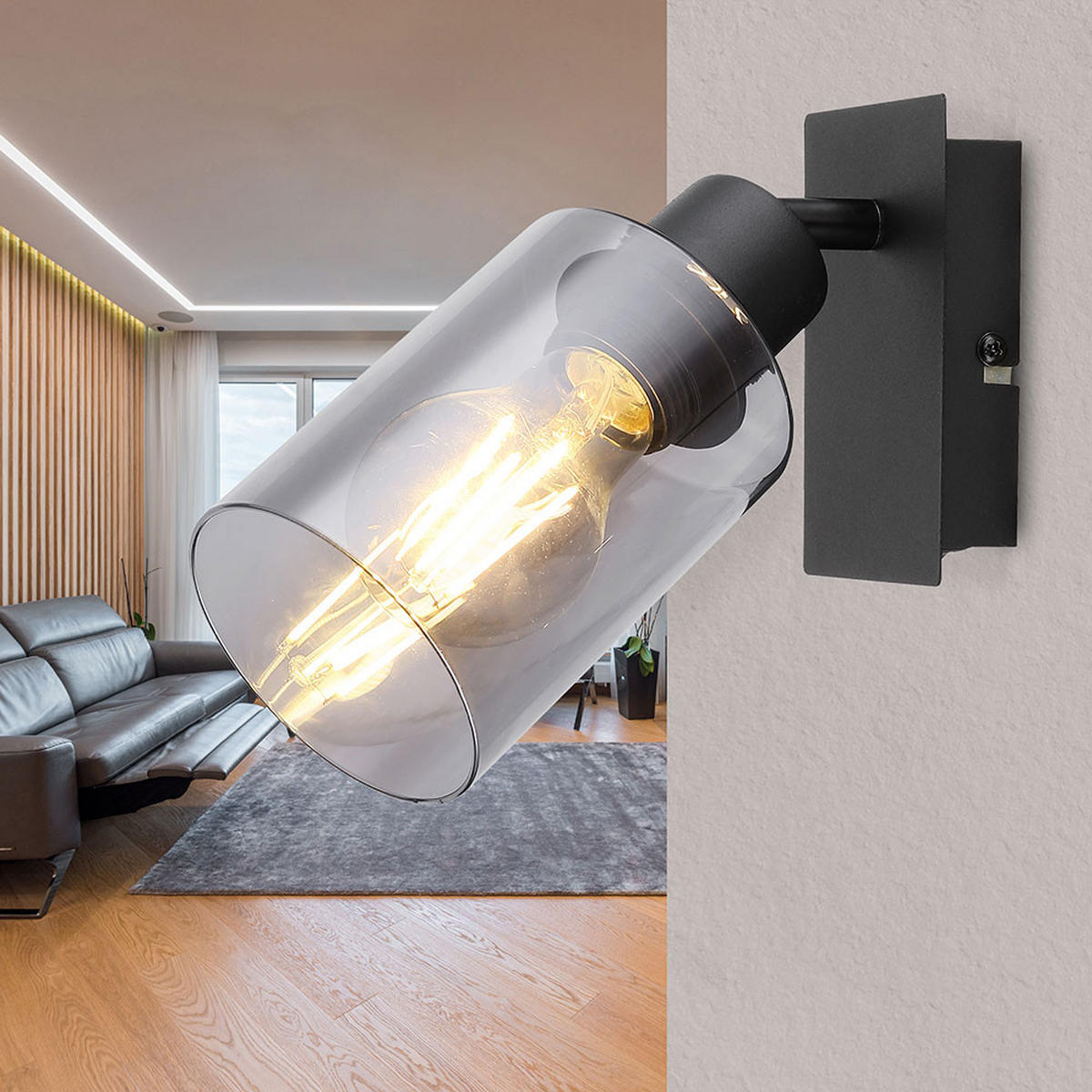 LED WANDLEUCHTE HADERA Glas Grau - Grau, Glas (9/20/9cm) - Globo Lighting