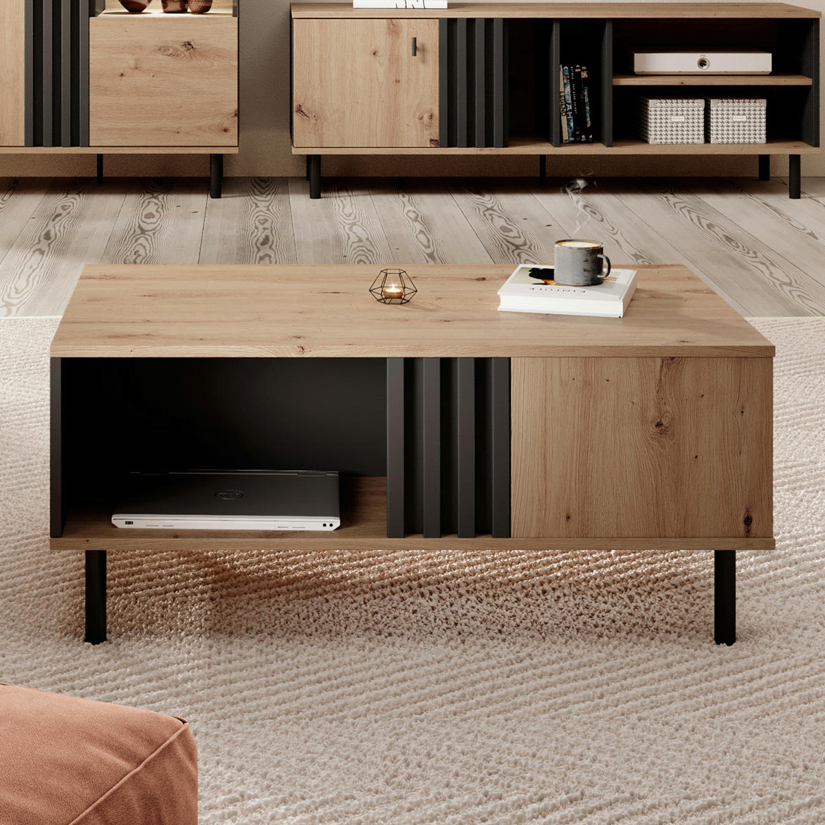 COUCHTISCH MANDAL STO1 MDF-Leiste Eiche - Eiche Wotan, Holzwerkstoff (100/60/43cm) - Komodee