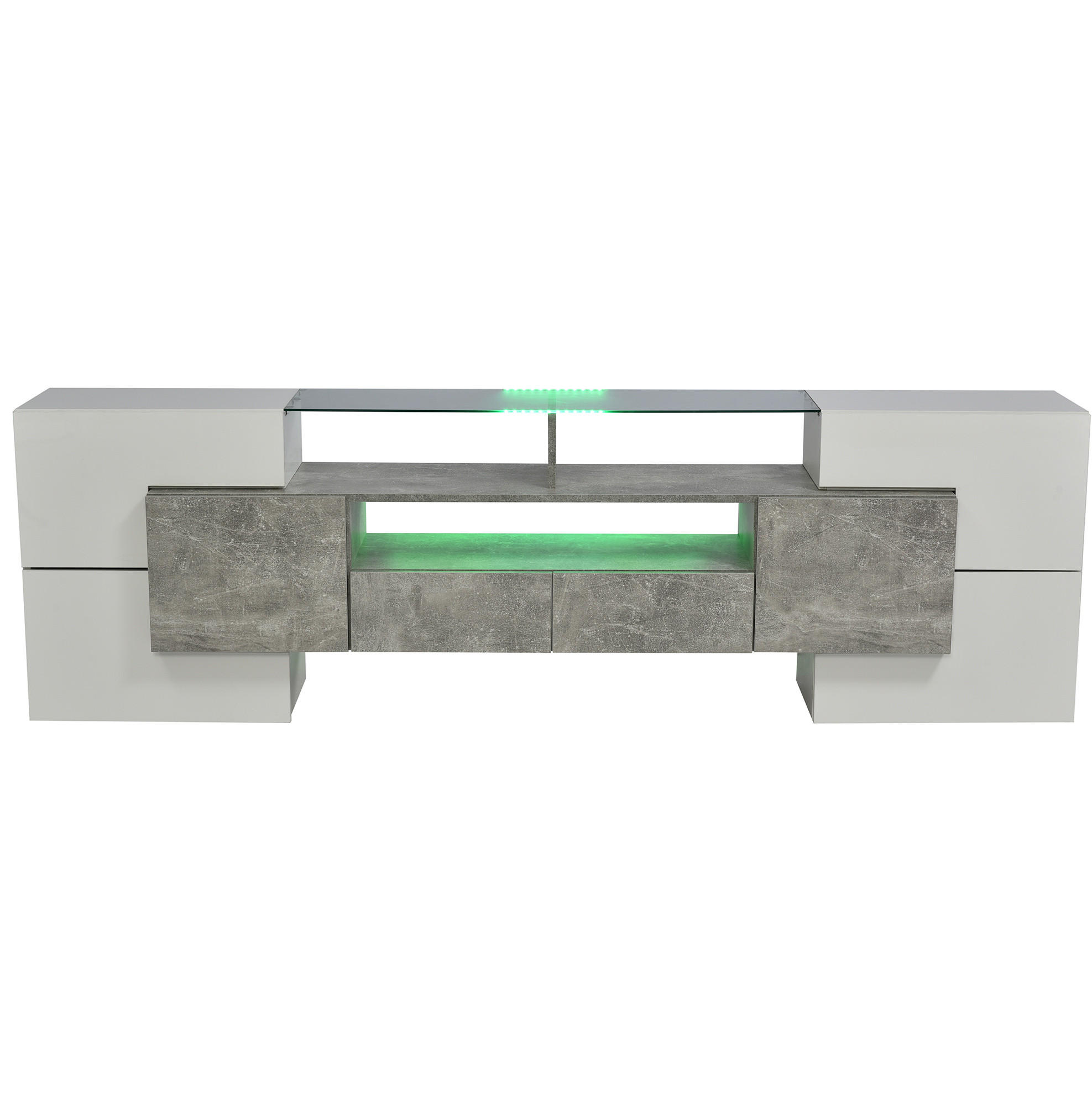 LOWBOARD 200/35/60 cm in Hochglanz-Weiß/Beton mit LED-Beleuchtung - Weiß, Holzwerkstoff (200/60/35cm) - Flora Grace