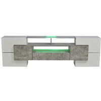 LOWBOARD 200/35/60 cm in Hochglanz-Weiß/Beton mit LED-Beleuchtung - Weiß, Holzwerkstoff (200/60/35cm) - Flora Grace