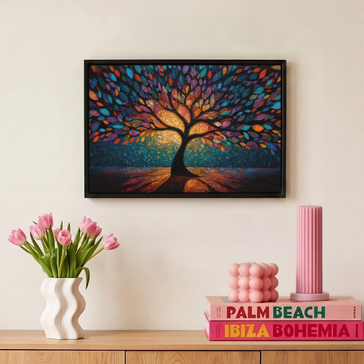 LEINWAND Bilder mit Rahmen - Mosaik - Bunt - Baum - Äste - 30x20 - Multicolor, Textil (30/20cm) - MuchoWow