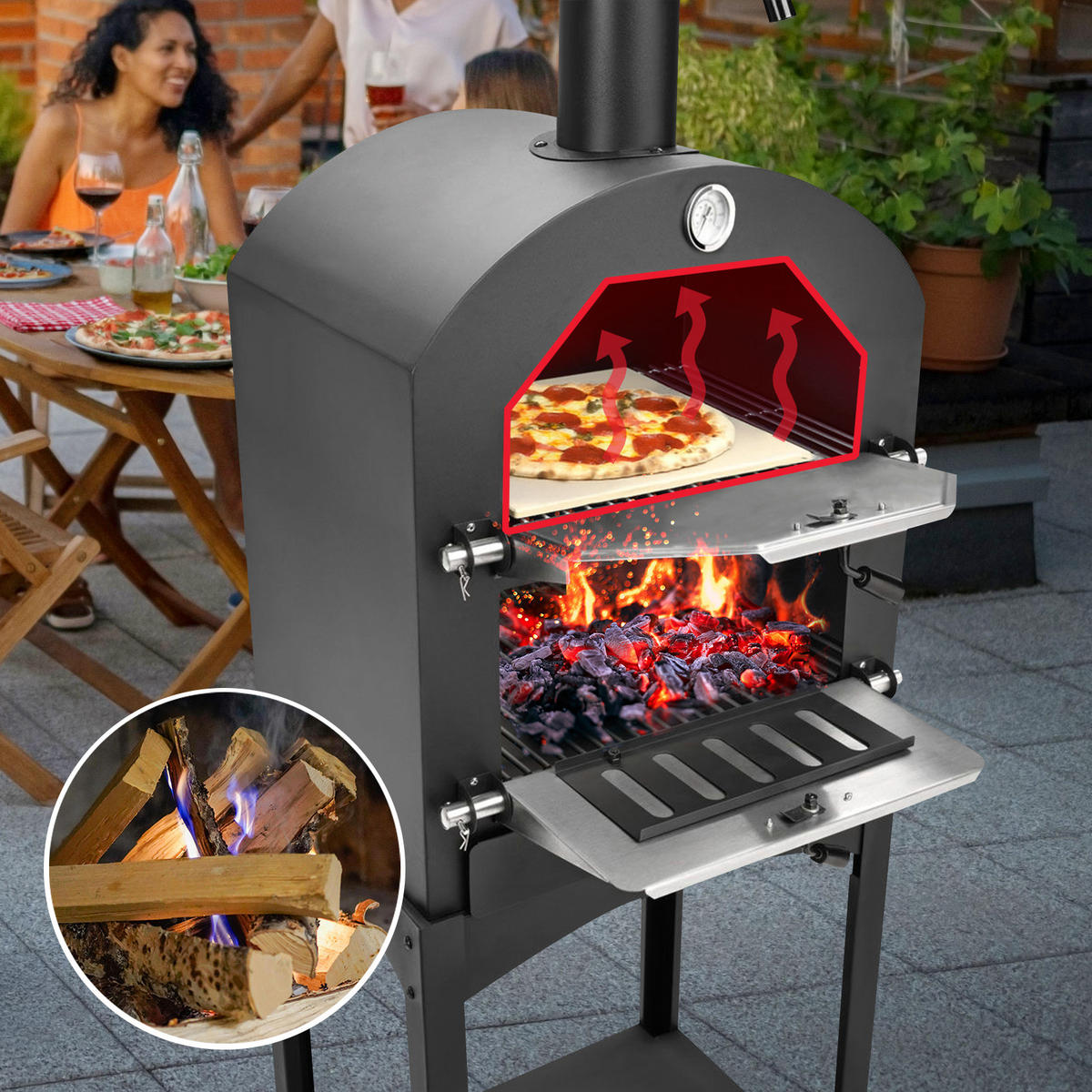 PIZZAOFEN - Schwarz, Metall (66/178/47.5cm) - TAINO