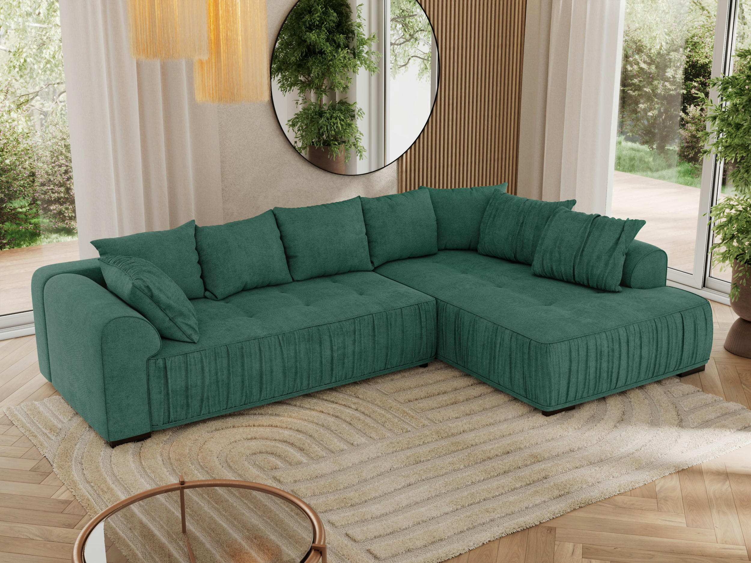 ECKSOFA ORTA Grün Stukture - Rechts - Schwarz/Grün, Textil (200/325cm) - MKS