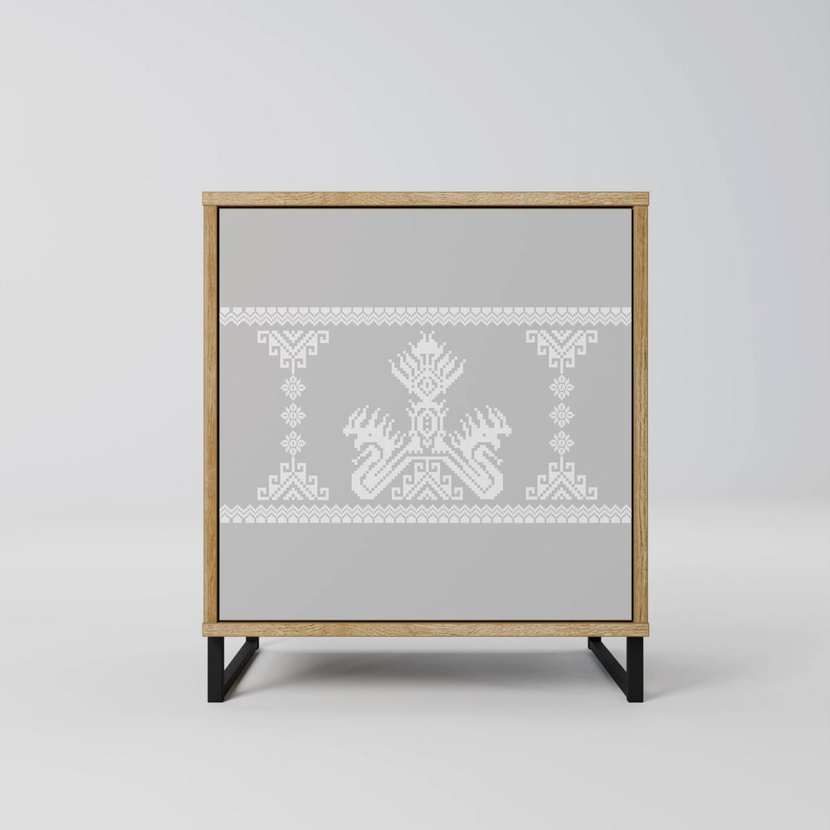 SIDEBOARD THAI GRAY, Eichefarben, 57,5x42x75,5 cm, Goldfarbene Metallfüße - Eichefarben/Goldfarben, Holzwerkstoff/Metall (57.5/75.5/42cm) - SpaceRebels