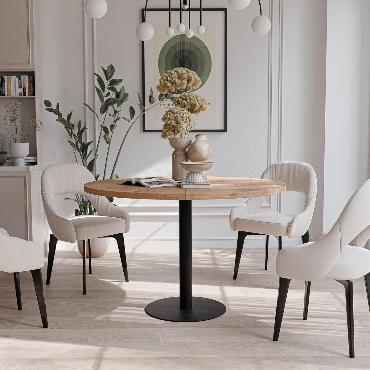 TISCH einbeinig schwarzes Bein, MDF Tischplatte, Lefkas Eiche - Schwarz/Braun, Holzwerkstoff (100/100/76cm) - Idohome