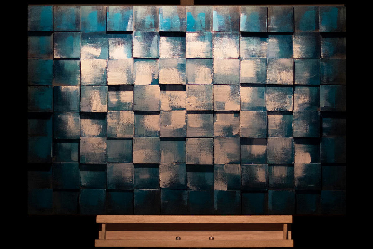 HOLZBILD Blau 90/60 cm - Blau/Weiß, Holz (4.5/60cm) - KUNSTLOFT