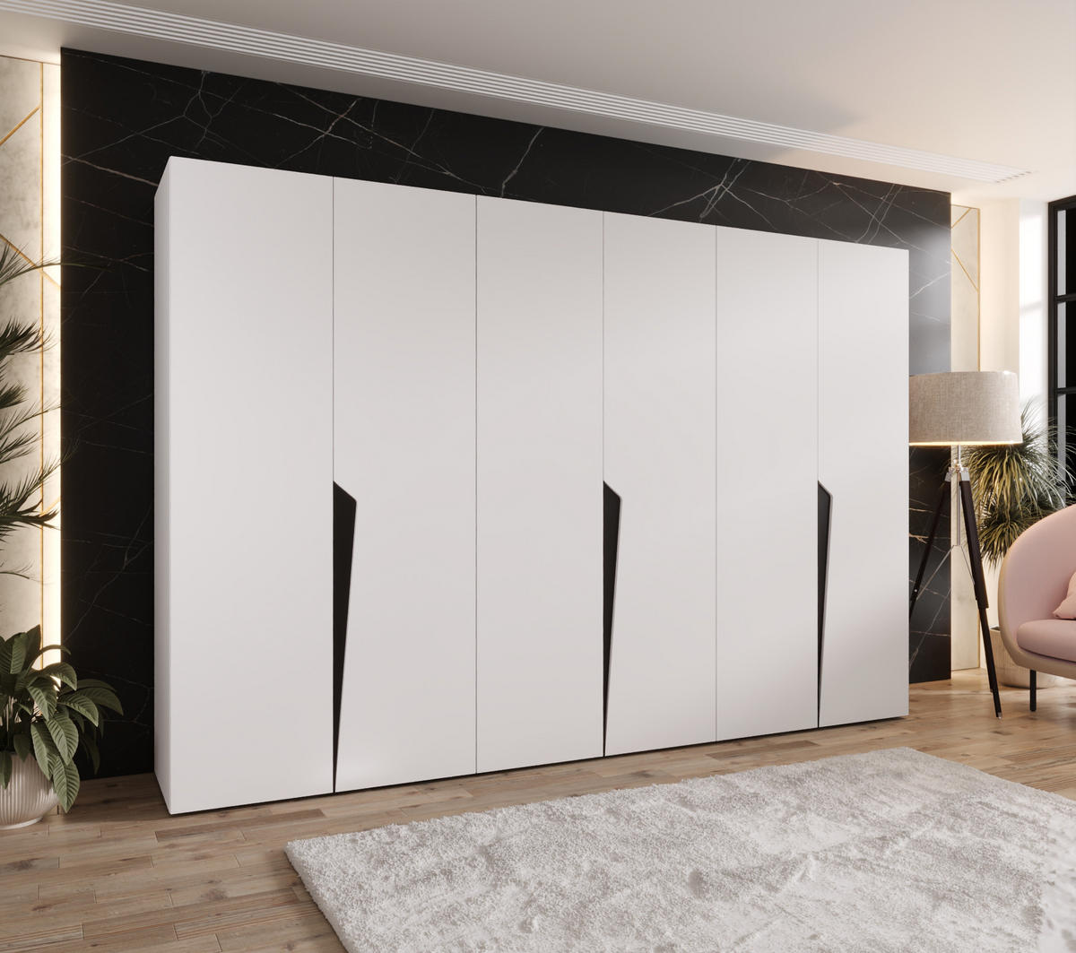 DREHTÜRENSCHRANK 202/300/52 6-türig - Schwarz/Weiß, Holz/Metall (300/202/52cm) - Abiks Möbel