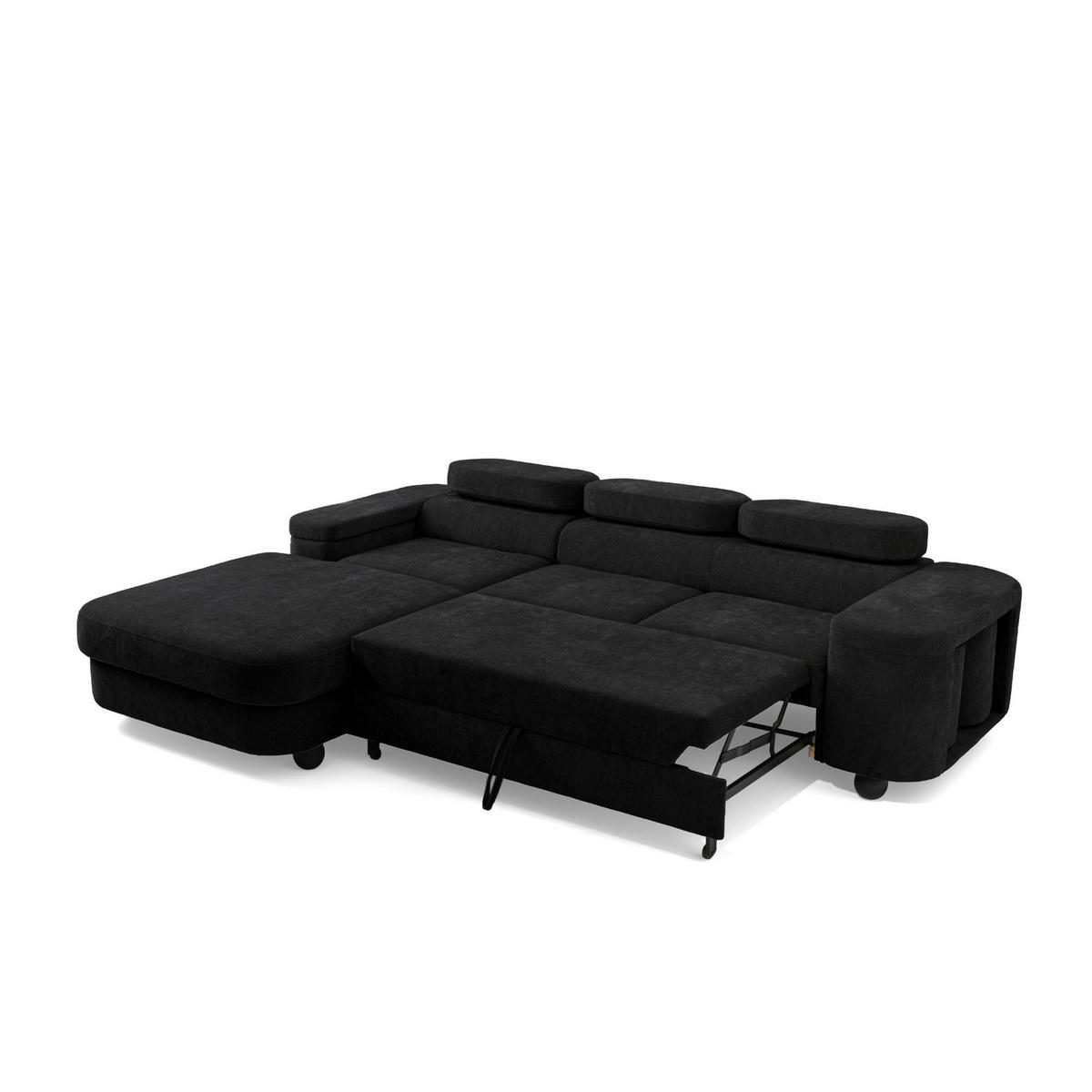 ECKSOFA LOVE L Links mit Schlaffunktion 124x210 Chenille Schwarz - Schwarz, Holz/Textil (284/205cm) - Muffo