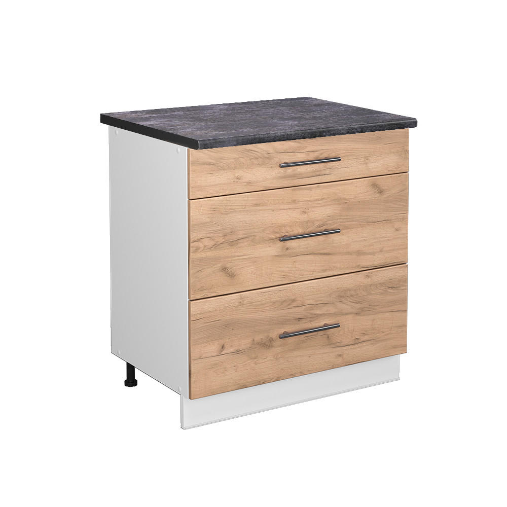 K&Ouml;KSUNDERSK&Aring;P Fame-Line Goldkraft ek 80 cm med 3 l&aring;dor, AP antracit Honungsek, Vit 82/80/60 cm