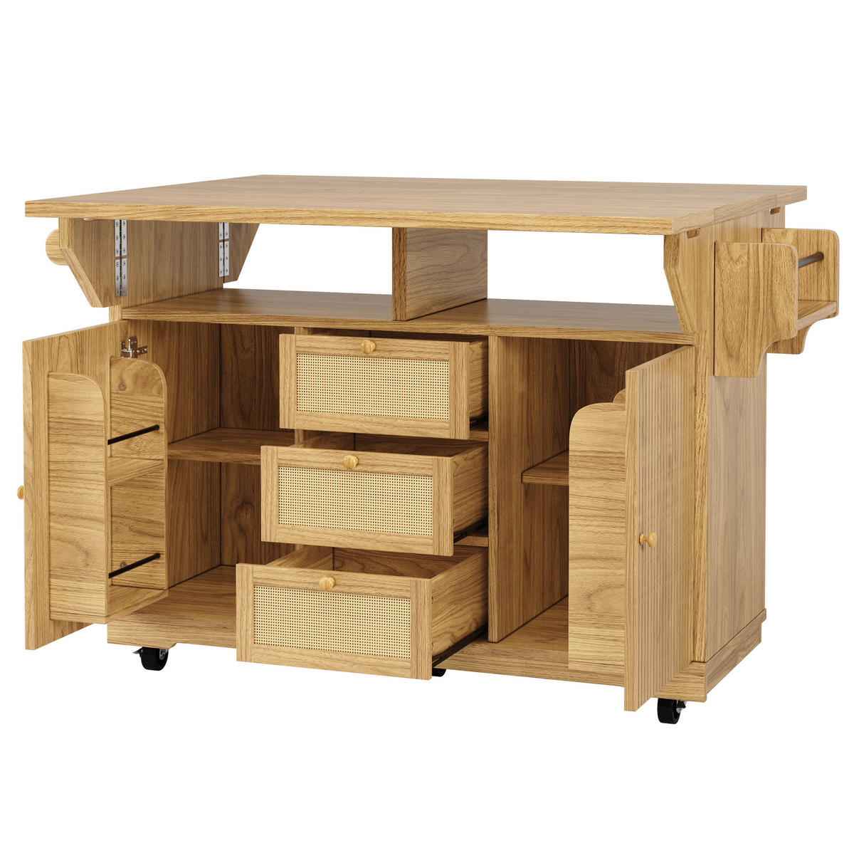 SERVIERWAGEN ausklappbar 142,5 x 80 x 95 cm Naturholz - Naturfarben, Holz (80/95/142.5cm) - Beauniv
