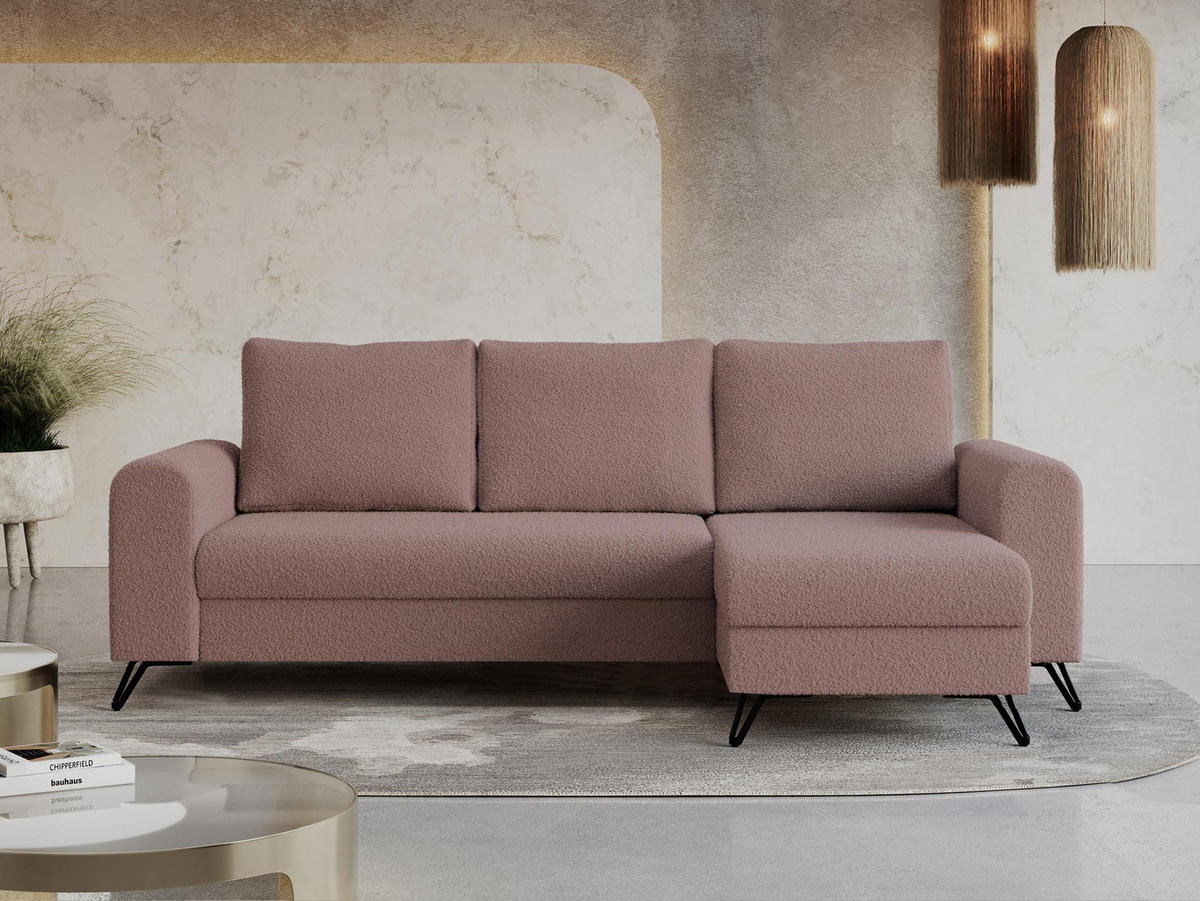 ECKSOFA Hugo Boucle Rosa - Schwarz/Rosa, Textil/Metall (242/140cm) - MKS