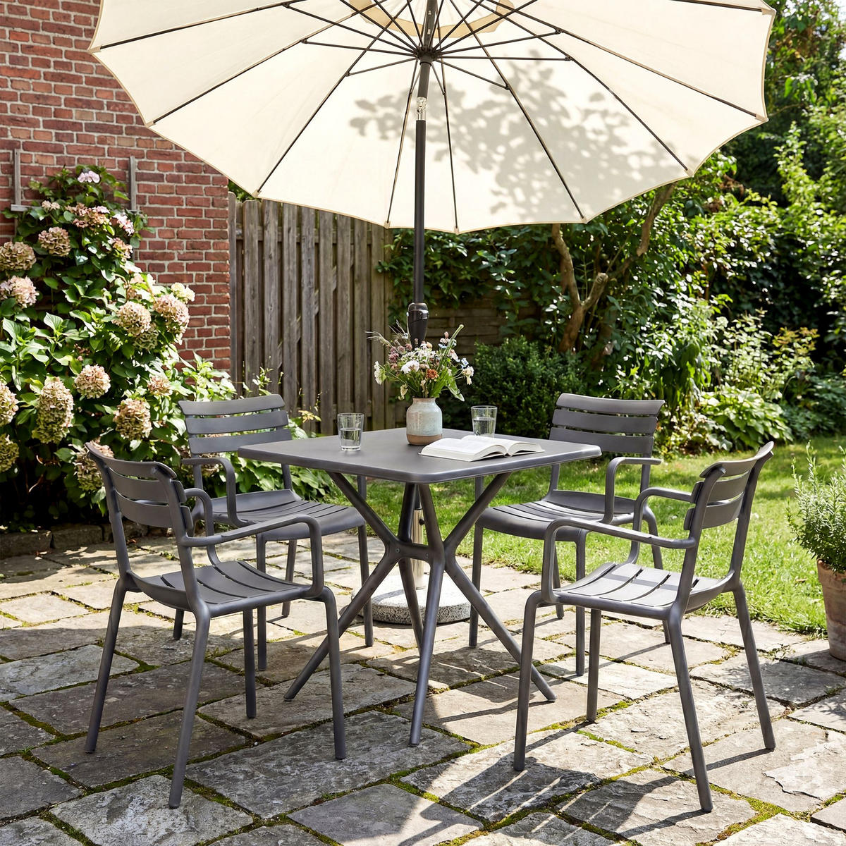 GARTENSITZGRUPPE 4 Kunststoff Dunkelgrau - Dunkelgrau, Kunststoff - CLP