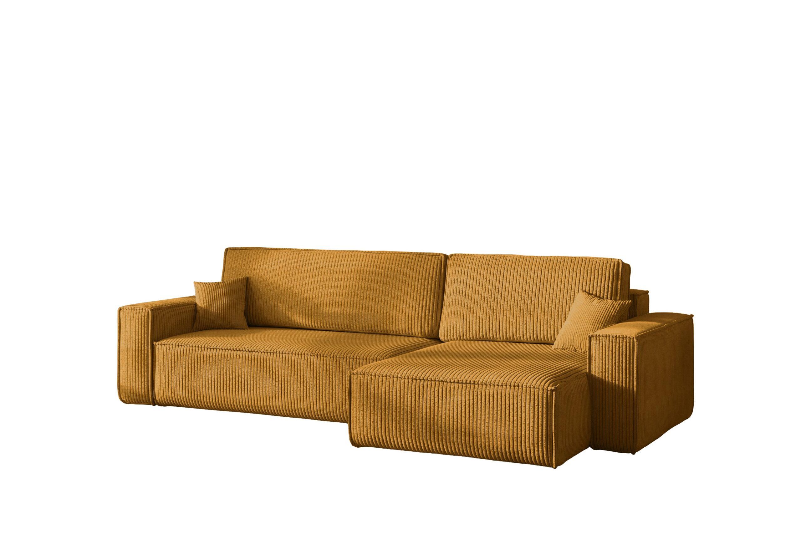 ECKSOFA Mit Schlaffunktion Und Bettkasten, Eckcouch BEST XL Stoff Poso Dicker Cord Senffarbe Rechts - Schwarz/Orange, Holz/Kunststoff (274/142cm) - Kaiser Möbel