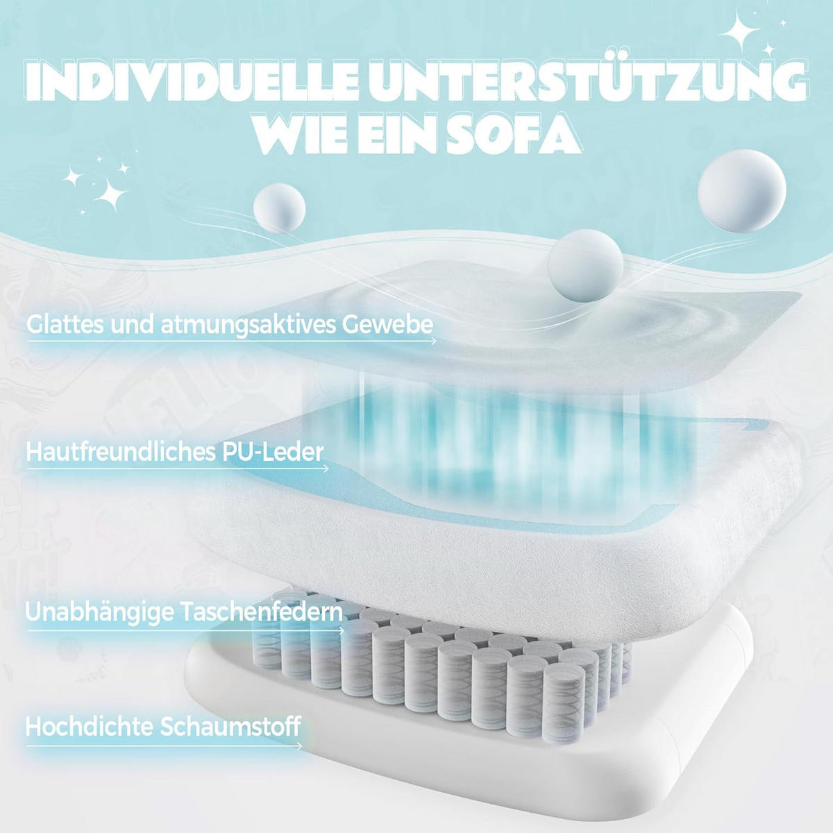 GAMING-STUHL Ergonomischer & Fußstütze Bürostuhl & Lendenwirbelstütze - Blau, Leder (52/126/49cm)