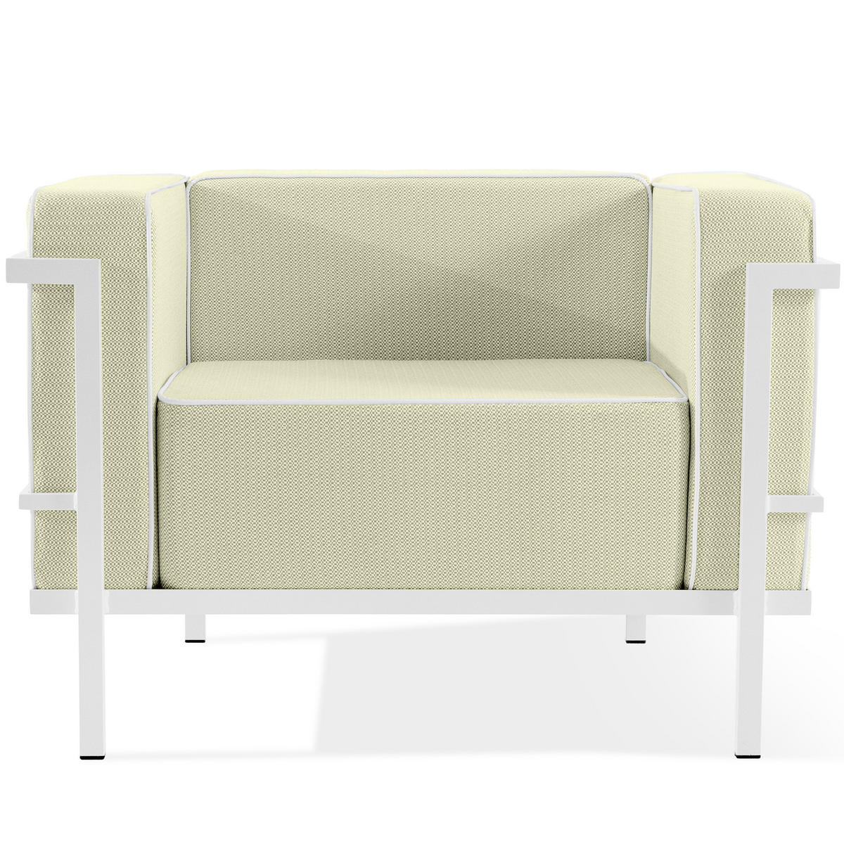 GARTENLOUNGE-SET TRIGLO 4-tlg., 1x Tisch, 2x Sessel, 1x Sofa 2-Sitzer, Modern, Weiß - Weiß/Hellgrün, Glas/Textil - KONSIMO®