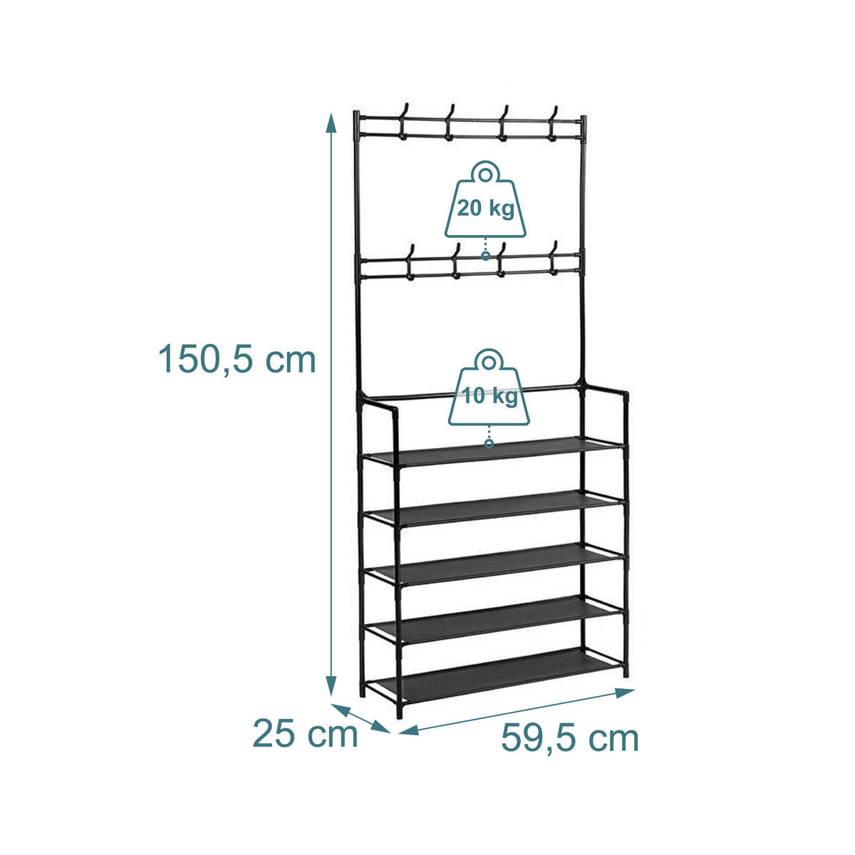 VĚŠÁK - černá, kov/textil (59.5/150.5/25cm) - Relaxdays