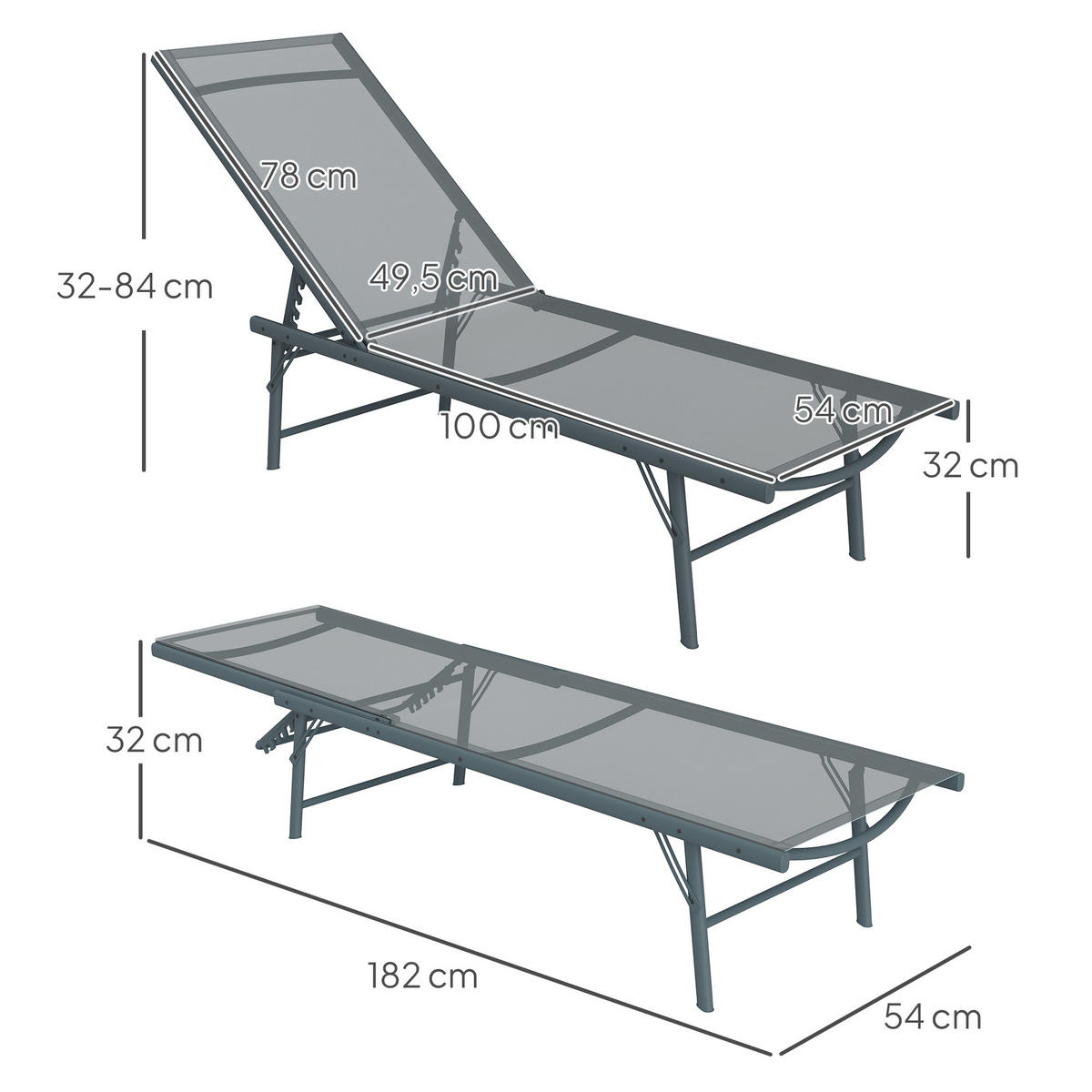 SONNENLIEGE 2er-Set DE-15648 5-fach verstellbar Hellgrau - Hellgrau, Metall (54/84/164cm) - ComfortXL