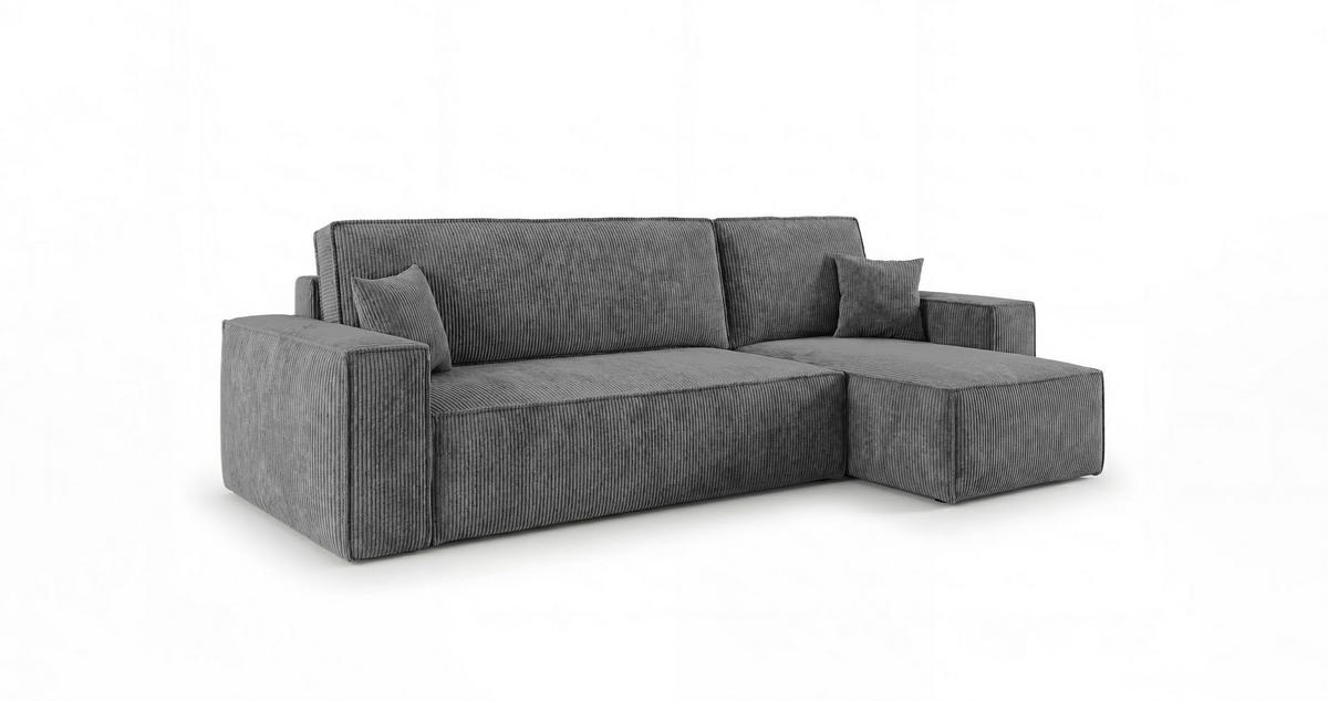 ECKSOFA CALIFORNIA MINI rechts dunkelgrau Cord Poso 60 - Schlaffunktion, Bettkasten - Anthrazit, Textil (245/139cm) - Cornero