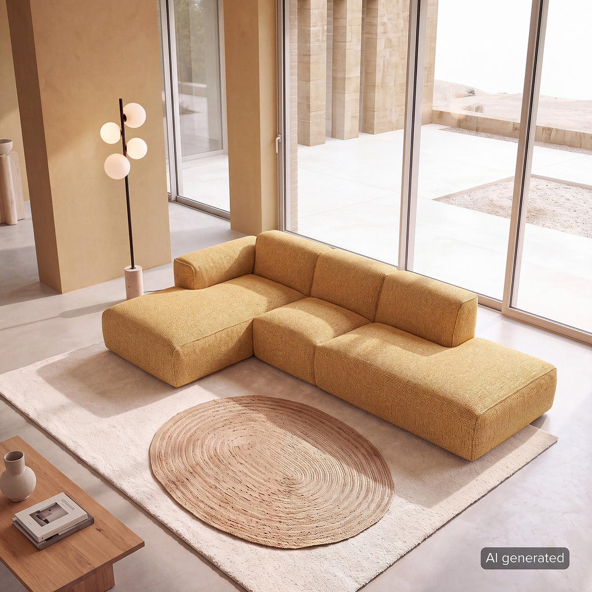 ECKSOFA mit Chaiselongue - Schwarz/Honig, Kunststoff/Textil (290/173cm) - home24