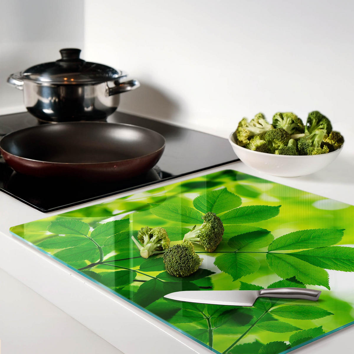 GLASPLATTE 60x52 cm Grüne Blätter - Grün, Glas (60/0.4/52cm) - TULUP