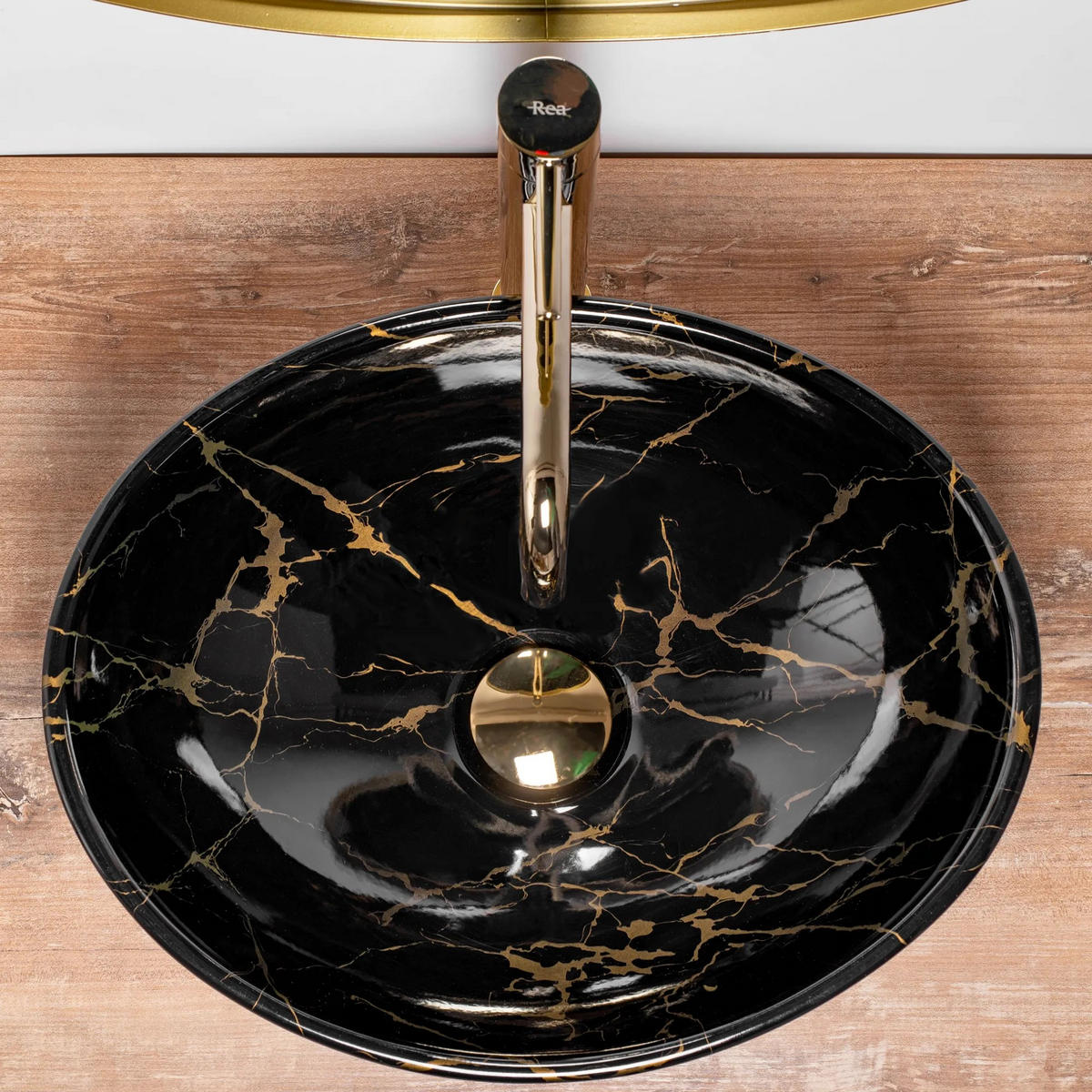 AUFSATZWASCHBECKEN Rea Sofia Black Marble - Schwarz, Keramik (34.5/15/41cm) - REA