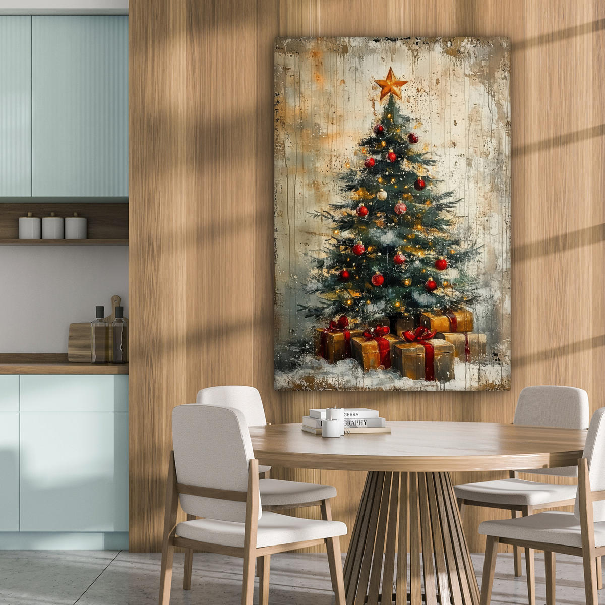 LEINWANDBILD Weihnachtsbaum - Vintage - Weihnachten - Geschenk 80x120 cm - Rostfarben, Textil (80/120cm) - MuchoWow